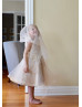 Beaded Champagne Lace Tulle Flower Girl Dress With Shawl